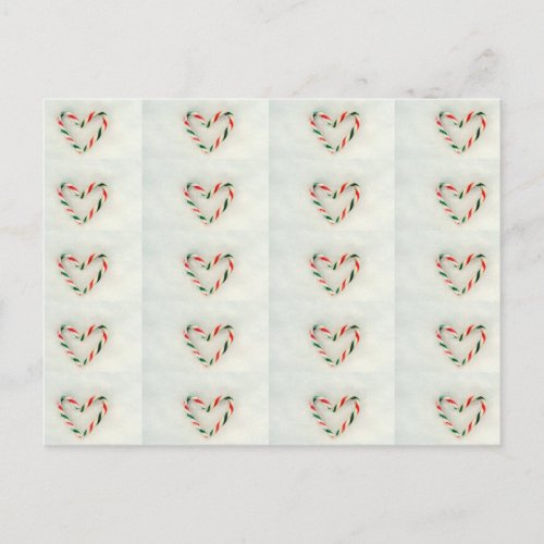 Christmas Holiday Candy Cane Heart On Real Snow Postcard