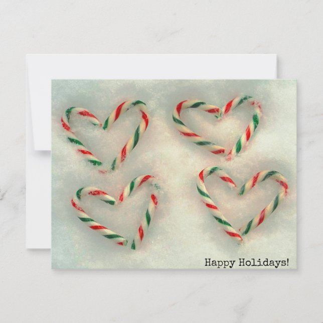 Christmas Holiday Candy Cane Hearts On Real Snow Card (Front)