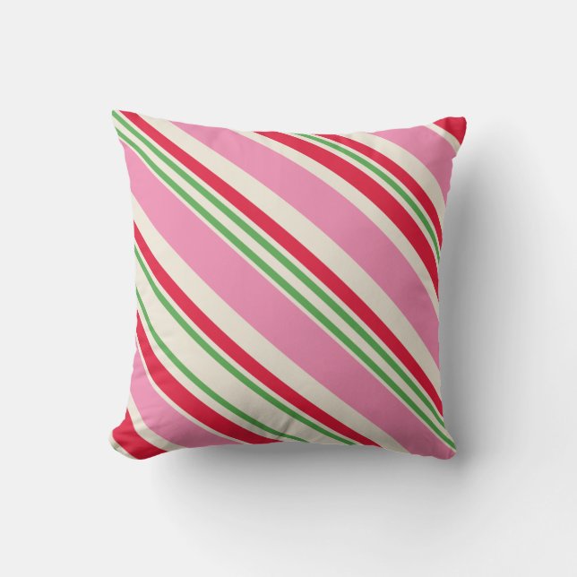 Christmas Holiday Candy Cane Retro Pink Green Throw Pillow (Front)