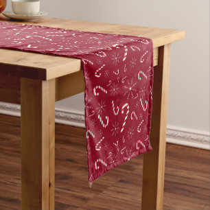 Christmas Holiday Candy Cane Snowflakes Red White Medium Table Runner