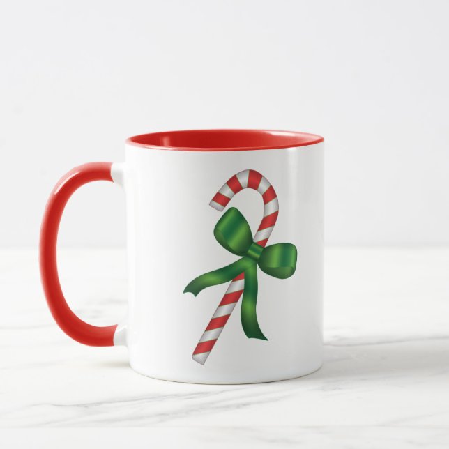 Christmas Holiday Candy Cane with Green Bow  Mug (Left)