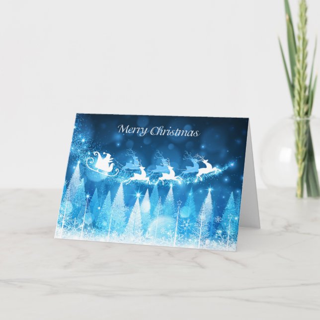 Christmas Holiday Card - Blue Santa Sleigh (Front)