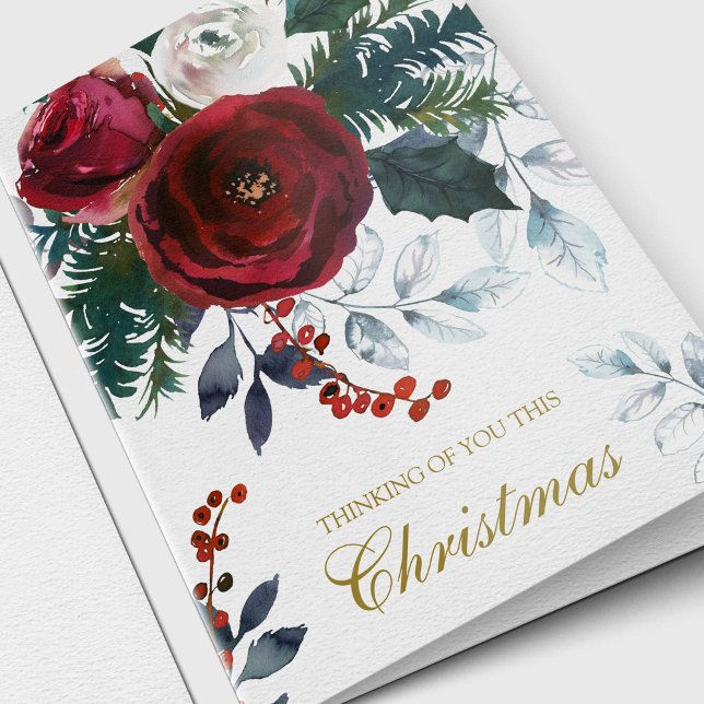 Christmas Holiday Cards Sympathy | Thinking of You (Christmas Watercolor Roses Thinking of You Remembrance Memorial Sympathy Cards)