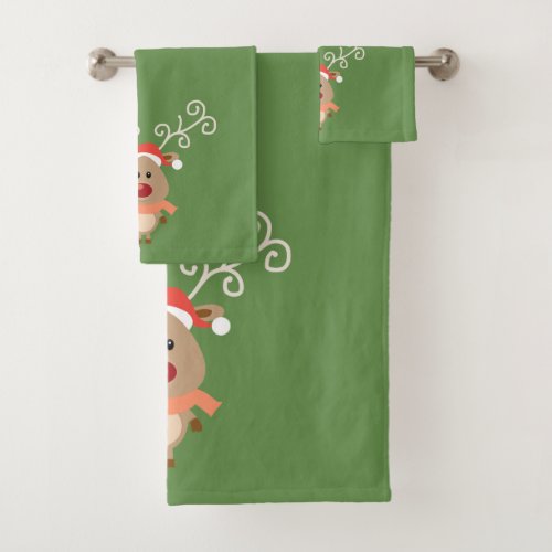Christmas Holiday_Cartoon ReindeerSnowflakes Bath Towel Set