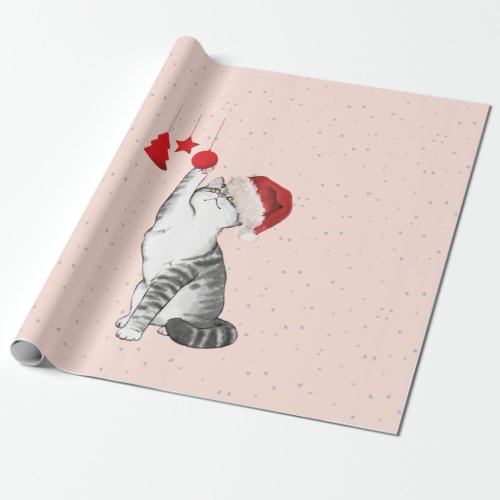 Christmas Holiday Cat Decoration Fun Silver Wrapping Paper