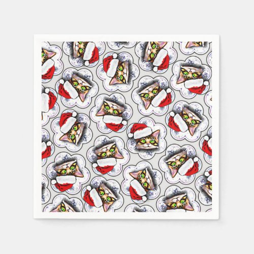 Christmas Holiday Cat _ Red Santa Hat   Napkins