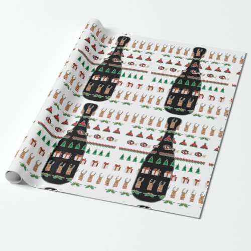 Christmas Holiday Champagne Bottle Gift Wrapping Paper