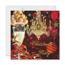 Christmas Holiday Champagne Party Red Gold Balls Invitation