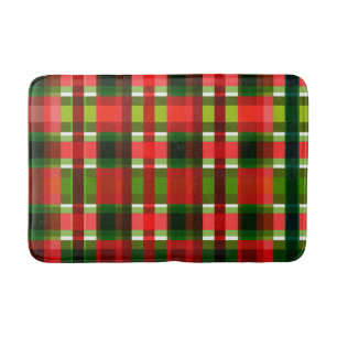 Christmas Holiday Checkered Squares Buffalo Plaid Bath Mat