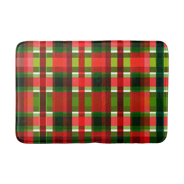 Christmas Holiday Checkered Squares Buffalo Plaid Bath Mat (Front)