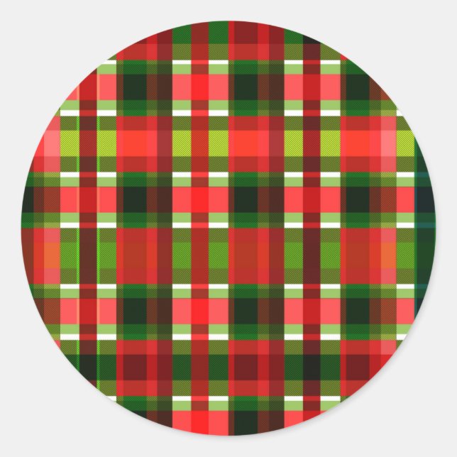 Christmas Holiday Checkered Squares Buffalo Plaid Classic Round Sticker (Front)