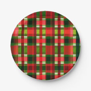 Christmas Holiday Checkered Squares Buffalo Plaid Paper Plates
