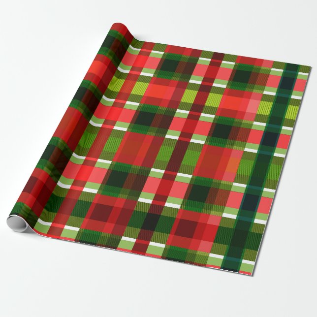 Christmas Holiday Checkered Squares Buffalo Plaid Wrapping Paper (Unrolled)