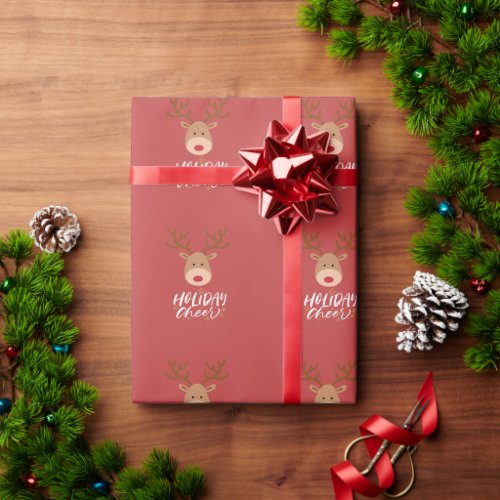 Christmas Holiday Cheer Red Reindeer  Wrapping Paper