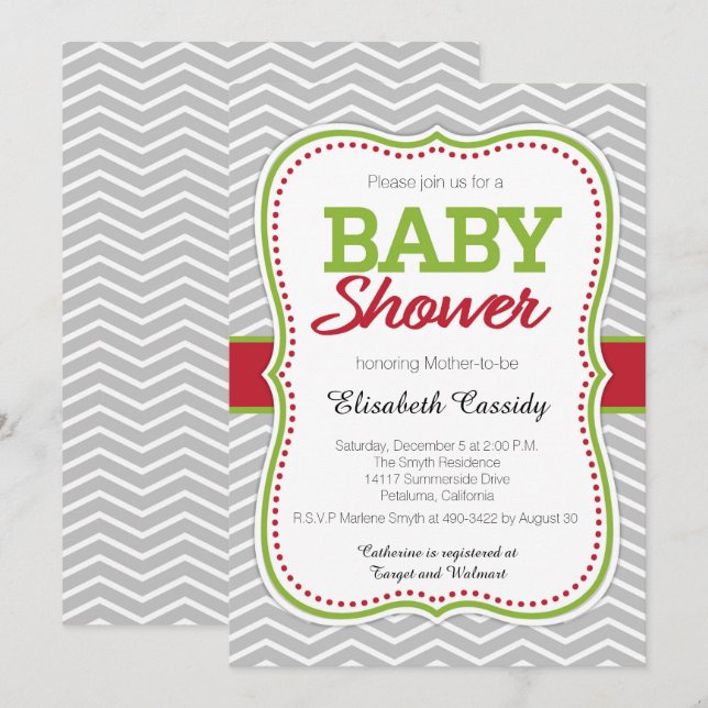 Christmas Holiday Chevron Baby Shower Invitation (Front/Back)