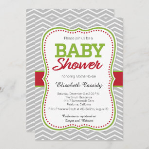 Christmas Holiday Chevron Baby Shower Invitation
