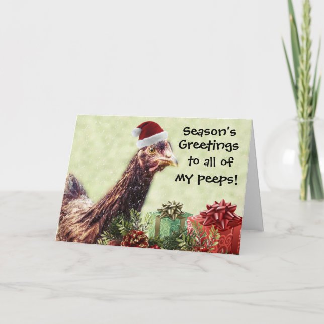 Christmas Holiday Chicken in Santa Hat Card (Front)