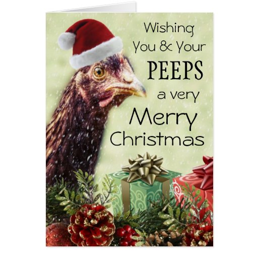 Christmas Holiday Chicken in Santa Hat Card | Zazzle