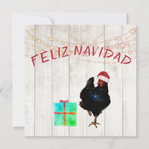 Christmas Holiday Chicken Rooster Spanish Greeting