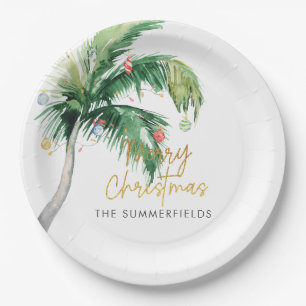 Christmas Holiday Coastal Palm Tree Custom Paper Plates