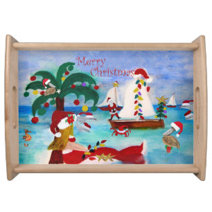 Christmas Holiday coastal Serving Tray