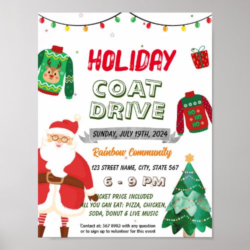 Christmas holiday coat drive event template poster