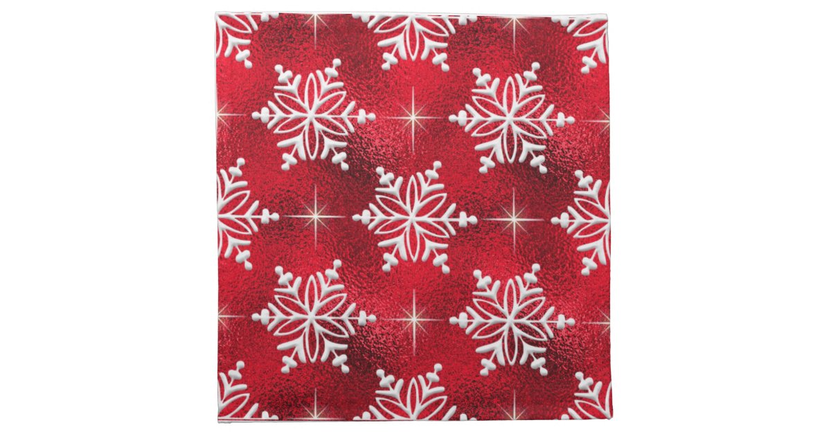 Christmas Holiday Cocktail Napkins Red Snowflakes | Zazzle