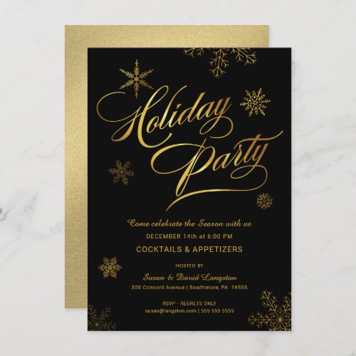 Christmas Holiday Cocktail Party Black  Gold Invitation