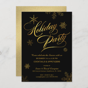 Christmas Holiday Cocktail Party Black & Gold Invitation