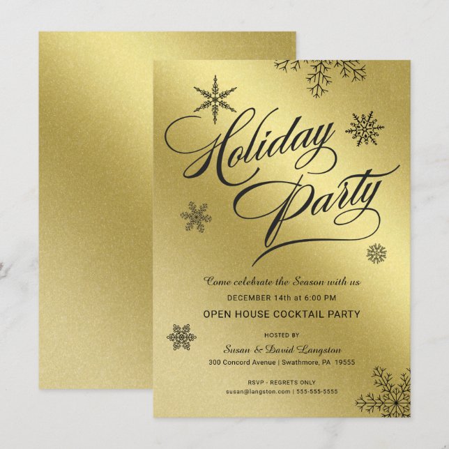 Christmas Holiday Cocktail Party Faux Gold Foil Invitation (Front/Back)