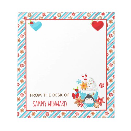 Christmas Holiday Cocoa and Cookies Blue Notepad