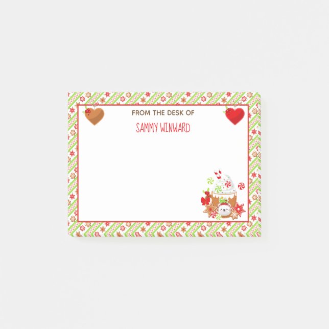 Christmas Holiday Cocoa and Cookies Green Post-it  Notes (Front)