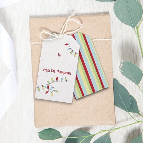 Christmas Holiday Colorful Festive String Lights  Gift Tags