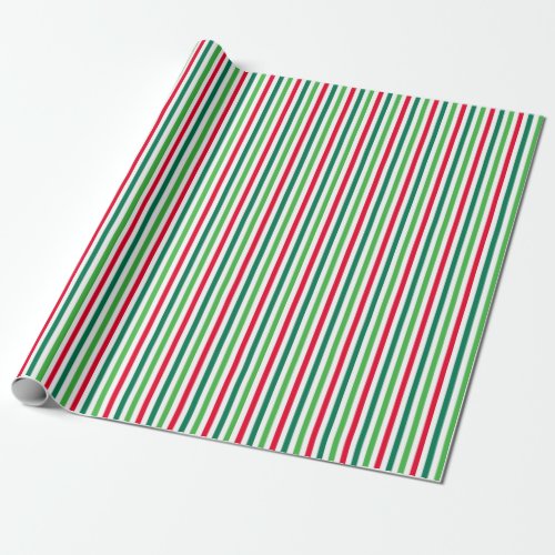 Christmas Holiday Colorful Red White Green Stripes Wrapping Paper
