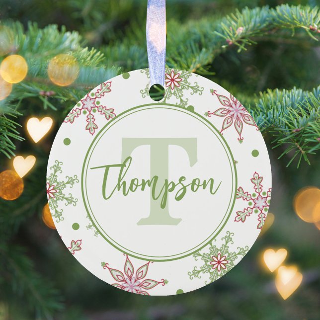 Christmas Holiday Colorful Snowflake Cute Monogram Ceramic Ornament (Christmas holiday colorful snowflake pattern with simple monogram and calligraphy. )