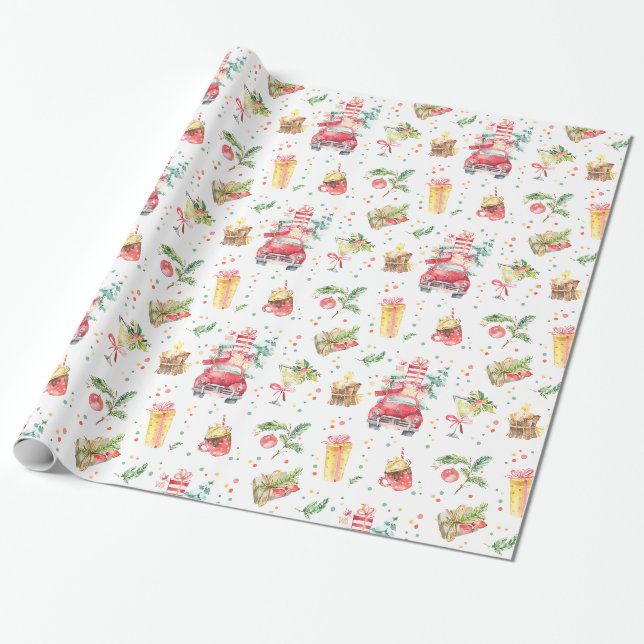Christmas Holiday Colorful Truck Kids Adult Gift Wrapping Paper (Unrolled)