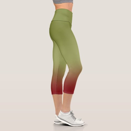 Christmas Holiday Colors Ombre High_Waisted Yoga Capri Leggings