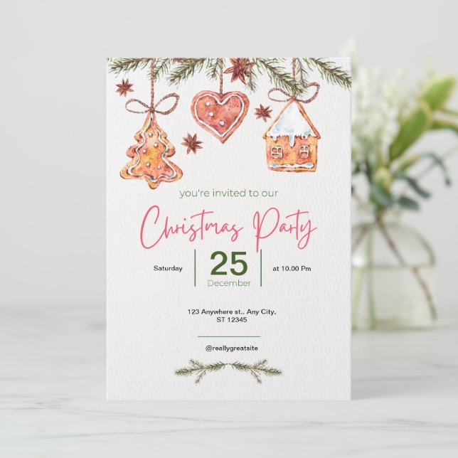 christmas Holiday Company Business Family Pink  Invitation (Standing Front)