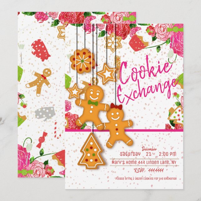 Christmas Holiday Cookie Exchange Party Invitation (Front/Back)