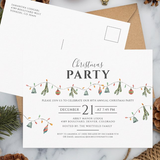 Christmas Holiday Corporate Party Modern Rustic Invitation Postcard (Rustic Christmas Holidays Script Boho Party Invitation Postcard)