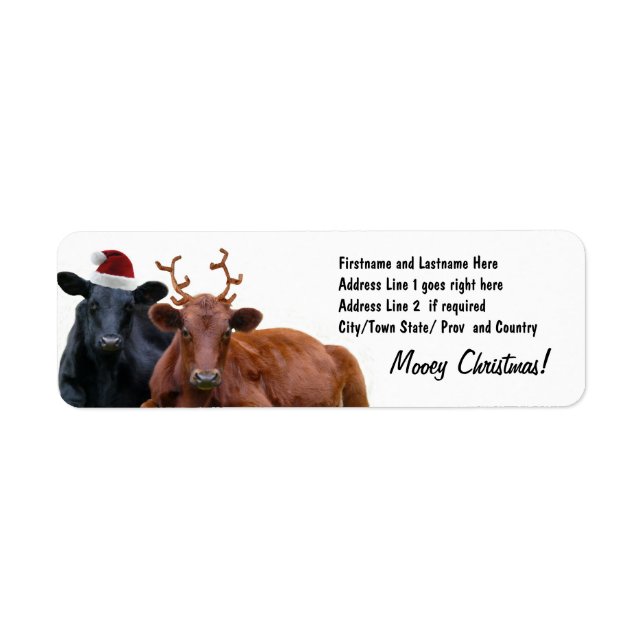 Christmas Holiday Cows in Santa Hat and Antlers Label (Front)