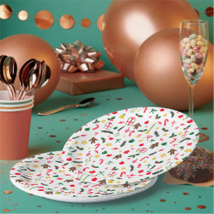Christmas Holiday Cute Doodle Whimsical Pattern Paper Plates