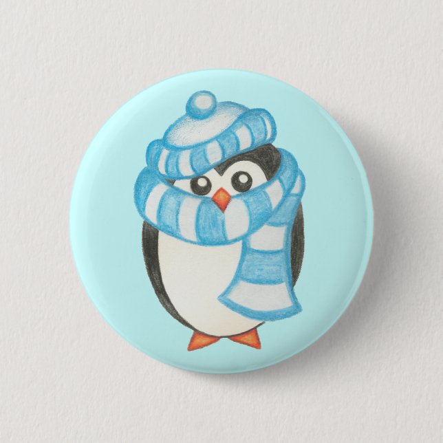 Christmas Holiday Cute Penguin Button (Front)