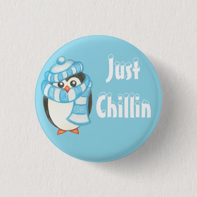 Christmas Holiday Cute Penguin Button (Front)