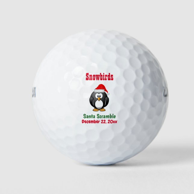 Christmas Holiday Cute Penguin Custom Tournament Golf Balls (Front)