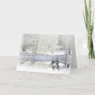 Christmas Holiday Cute Penguins Ice Skating Card