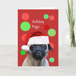 Christmas Holiday Cute Pug Dog Santa Hat Card