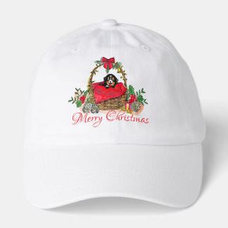 Christmas Holiday cute puppy In A Basket Cartoon 1 Hat