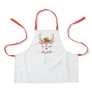 Christmas Holiday Cute Reindeer Face Kids Apron