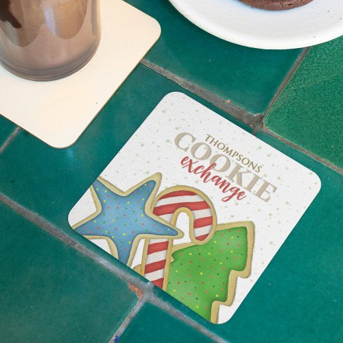 Christmas Holiday Cute Whimsical Cookie Cutout Fun Square Paper Coaster